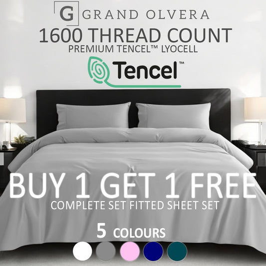 Buy 1 Free 1 TENCEL™ Bedsheet Set – 1600TC Cooling, Hypoallergenic, Soft, Breathable, Gift Box